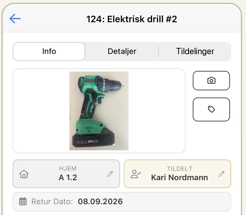 Verktøykortet med feltet Retur Dato