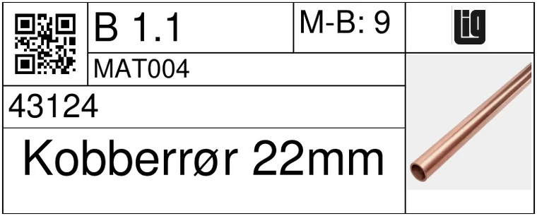 A finished label with a QR code, the storage location, the item number and the material name