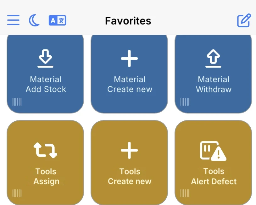 The favourite button Tools Create new