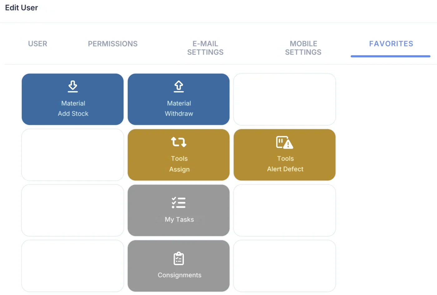 The Favorites tab in user administration