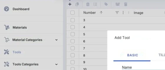 The tool list in the web app with the plus button